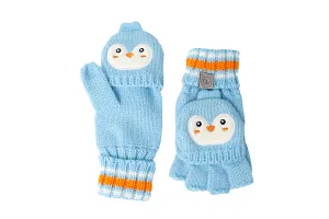 Kids Knitted Fingerless Gloves with Mitten Flaps - Penguin