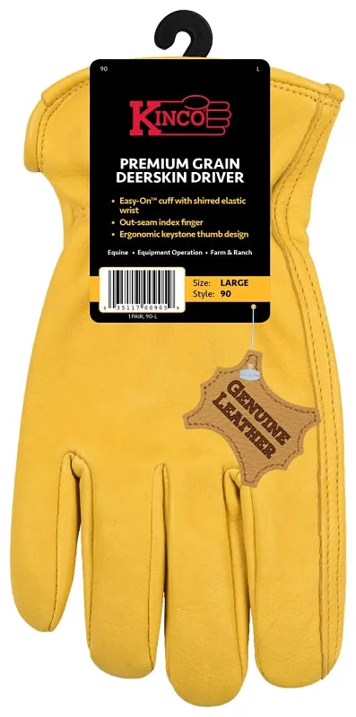 Kinco 90W-M Driver Gloves, Women's, M, Keystone Thumb, Easy-On Cuff, Grain Deerskin Leather, Gold :PR: QUANTITY: 1