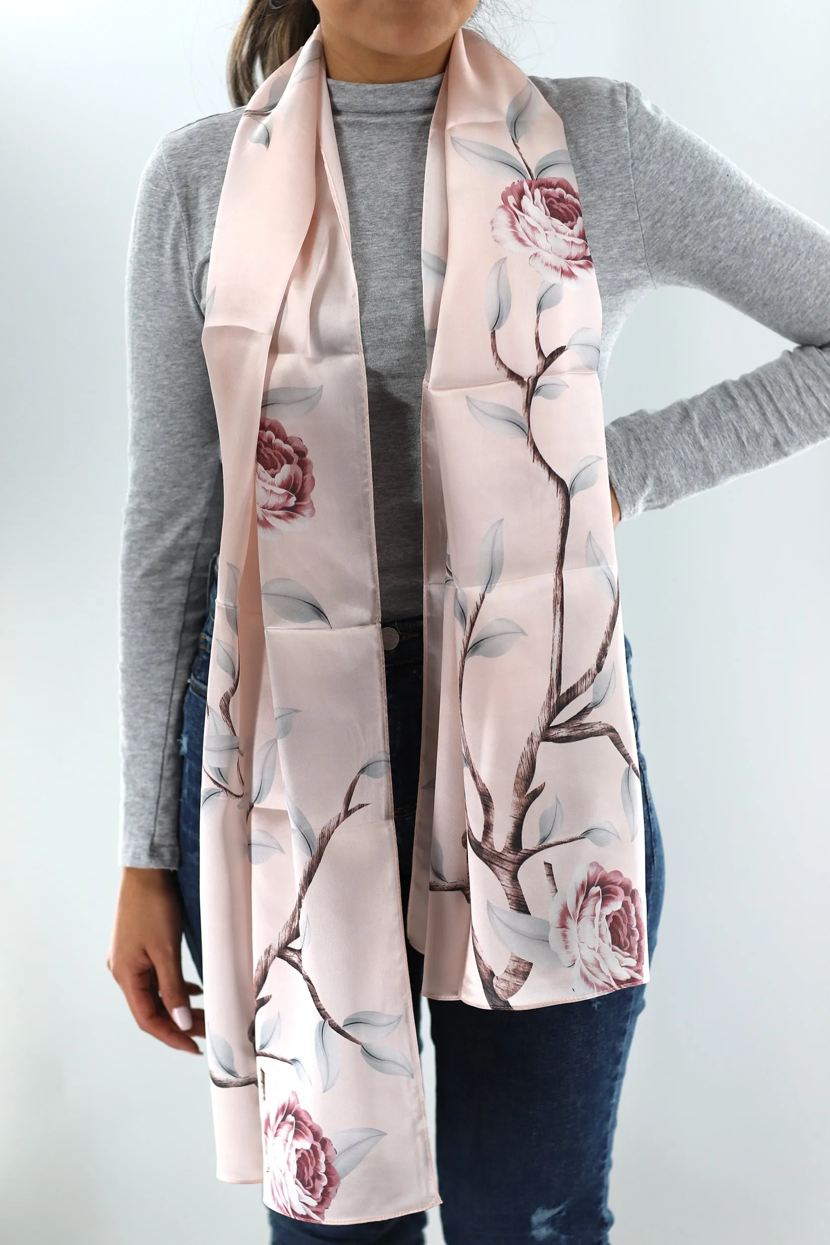 La Fiorentina Soft Floral Print 100% Silk Scarf - Cream