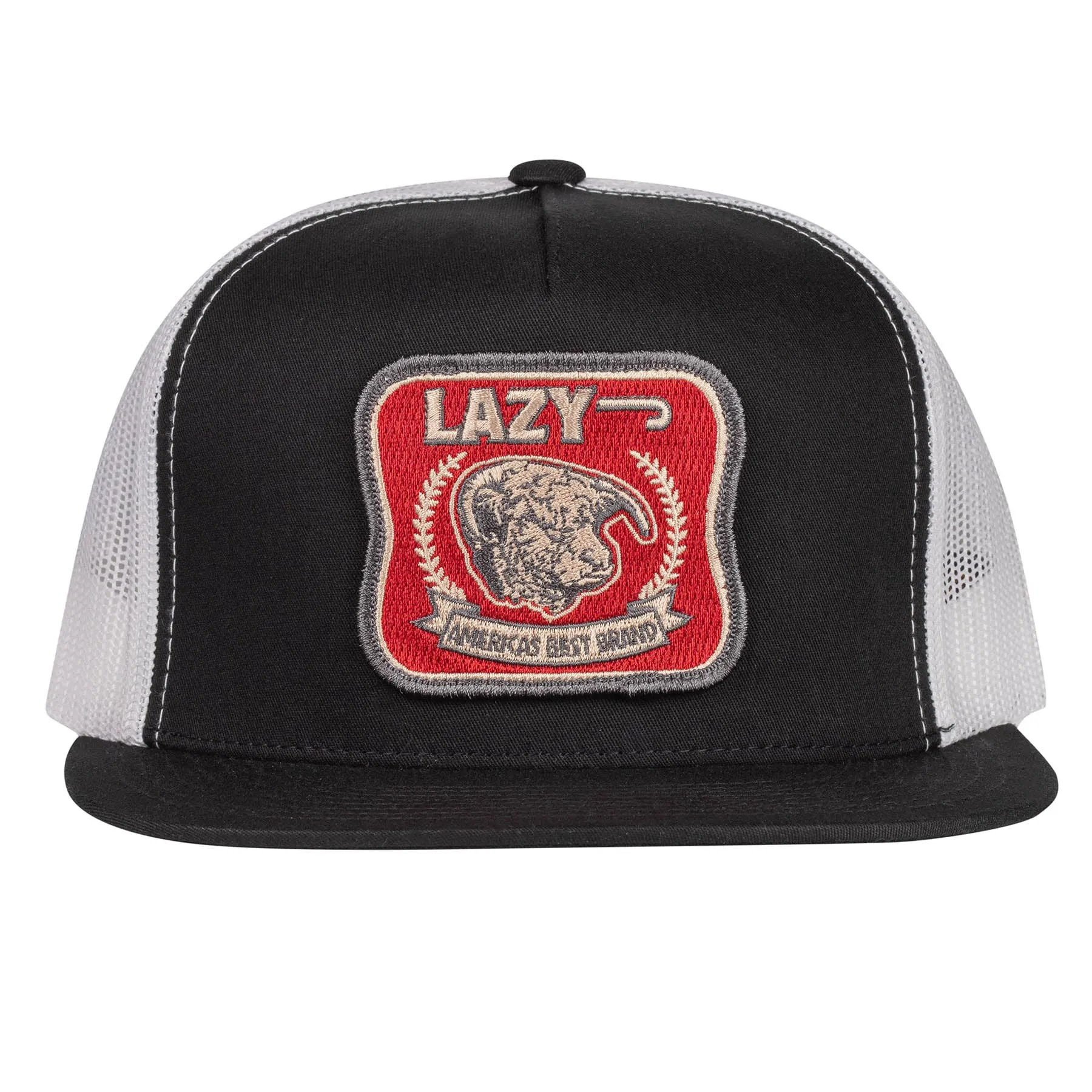 Lazy J Ranch Black & White Red America's Best Brand Classic Five Panel Trucker Hat