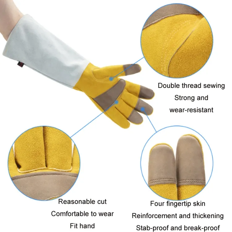 Leather Extended Thick Gardening Gloves Welder Work Gloves, Specification: Gold White L