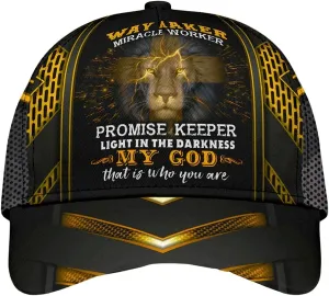 Lion Cross Way Maker, Miracle Worker, Promise Keeper All Over Print Baseball Cap - Christian Hats For Men Women