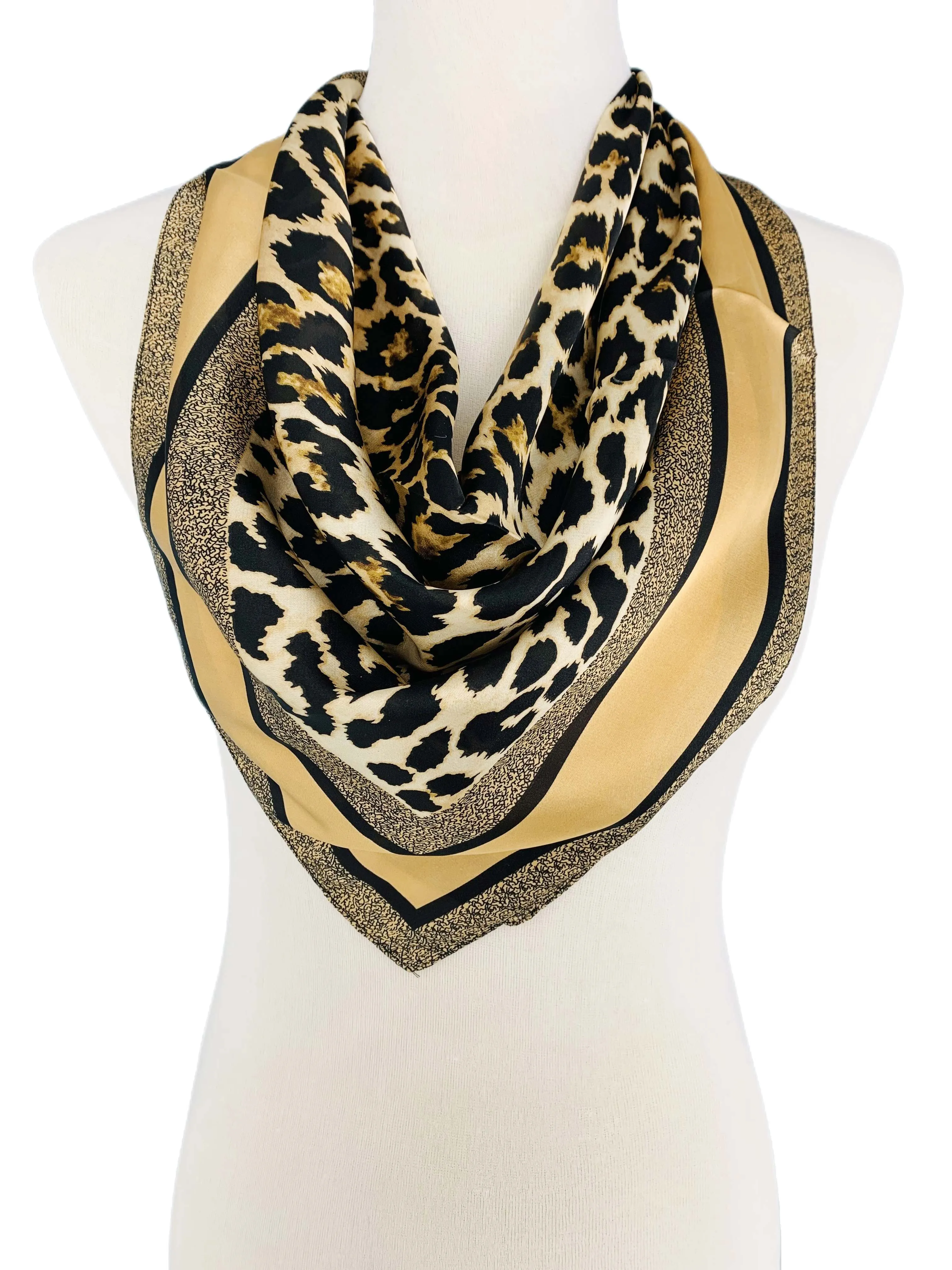 Luxurious Silk-Feel Square Scarf--Brown Leopard