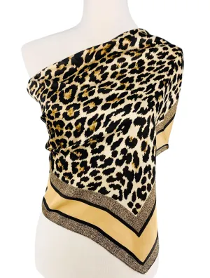 Luxurious Silk-Feel Square Scarf--Brown Leopard