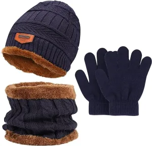 Makone Boys Hat Scarf and Gloves Set, Kids Winter Hat Scarf Gloves Set,for Girls Boys Warm Knitted Beanie Hats Snood Scarf and Gloves for Children