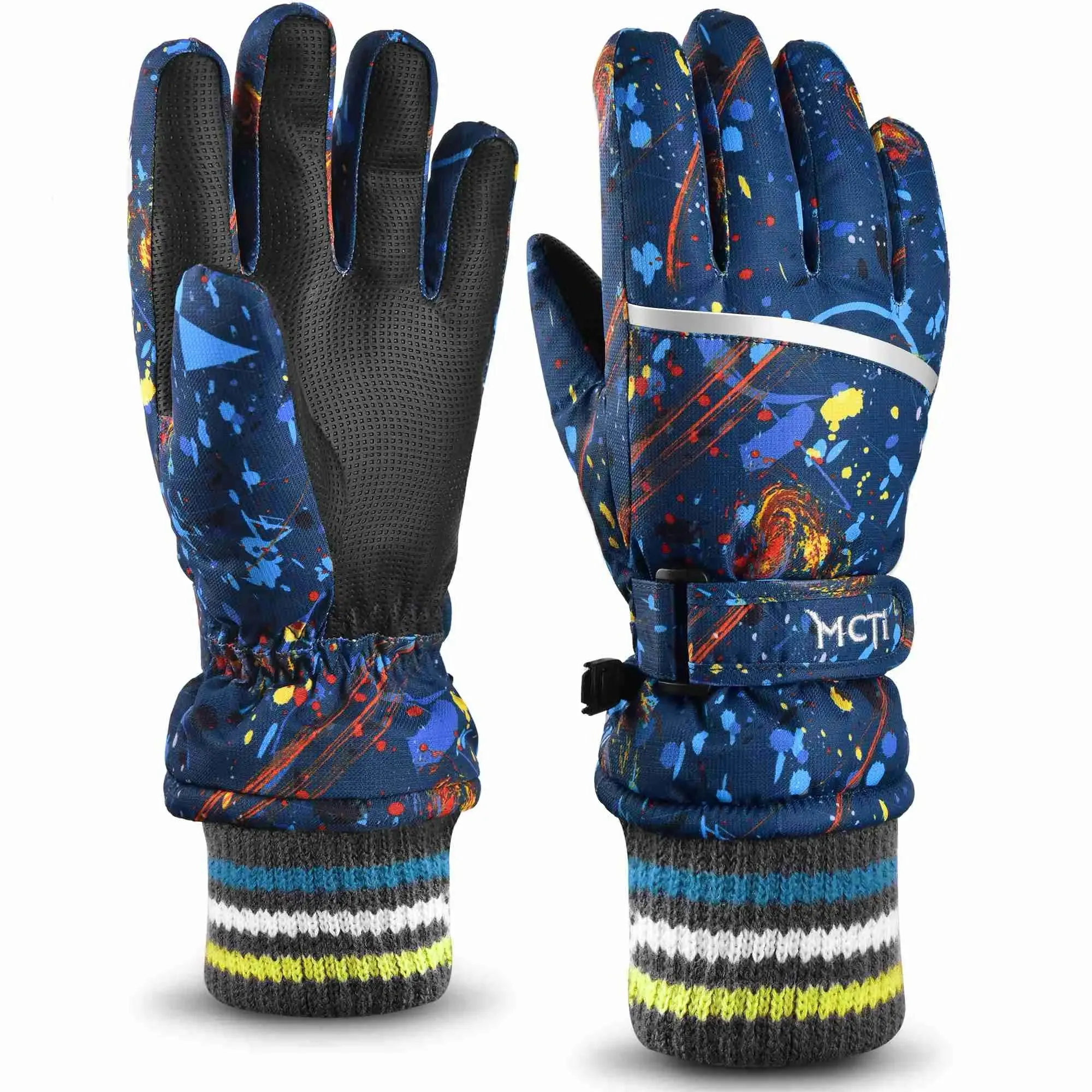 MCTi Kids Ski Gloves Waterproof Long Knitted Cuff Winter Snow Gloves