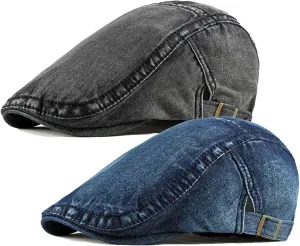 Men's Hats Denim Cotton Newsboy Cap Driving Hunting Cabbie Hats (2 Pack)