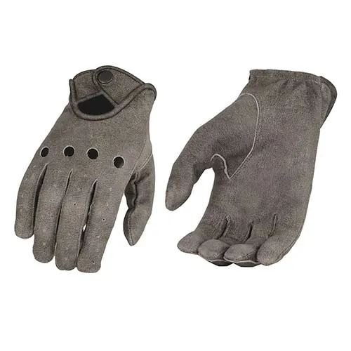 Milwaukee Leather MG7507 Men's Grey Perforated Leather Full Finger Motorcycle Hand Gloves W/ Breathable ‘Open Knuckle’