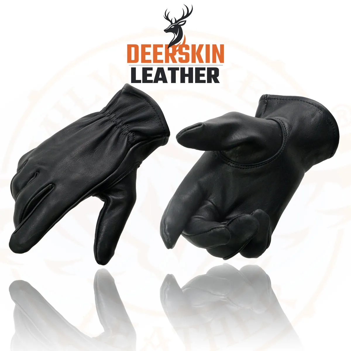 Milwaukee Leather MG7595 Men's Black Deerskin Unlined Motorcycle Hand Gloves W/ Sinch Wrist Closure