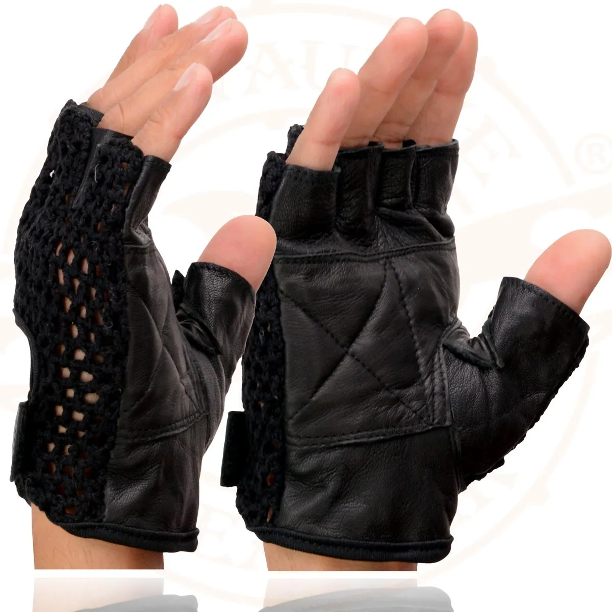 Milwaukee Leather SH219 Men's Black Leather Gel Padded Palm Fingerless