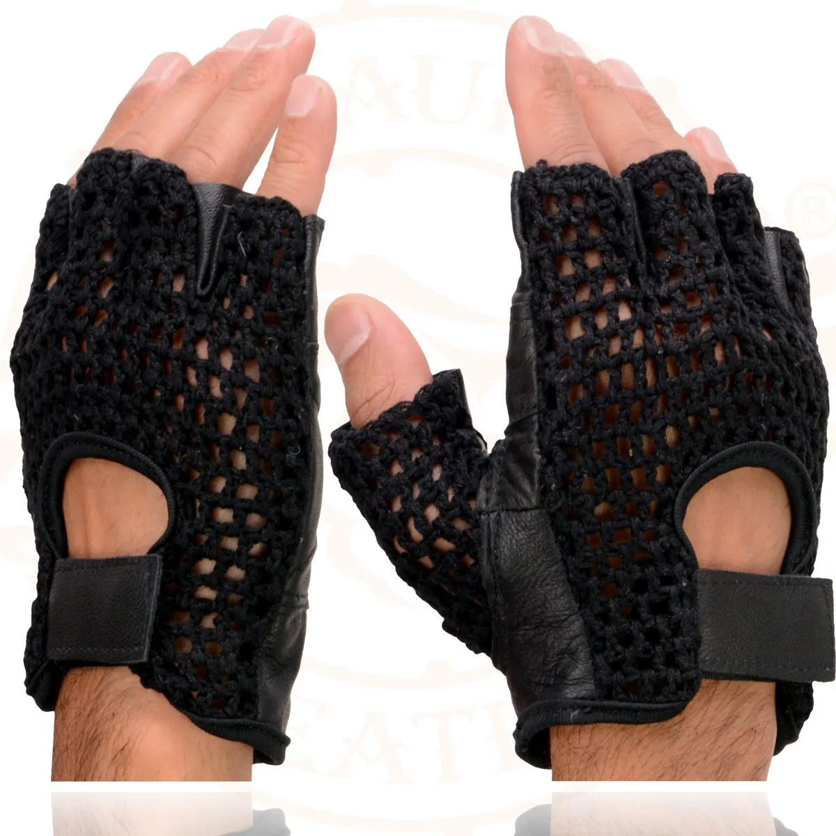 Milwaukee Leather SH219 Men's Black Leather Gel Padded Palm Fingerless