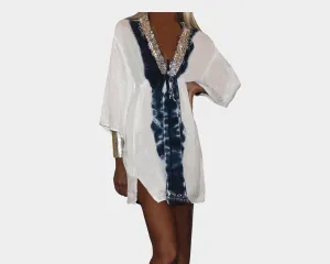 Mykonos Blue & White Apres-Beach Cover-up Dress- The Athens