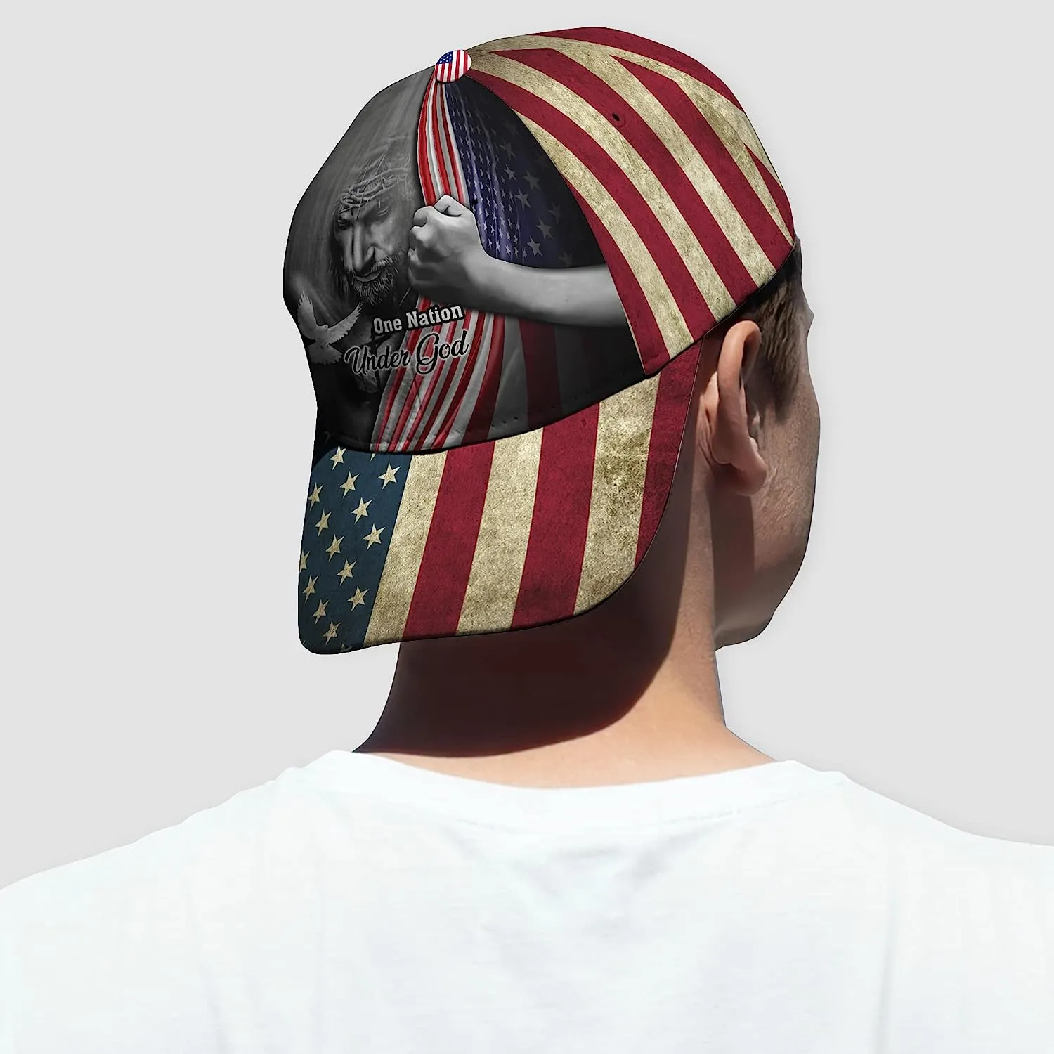 One Nation Under God American Flag And God And Dove All Over Print Baseball Cap - Christian Hats For Men Women