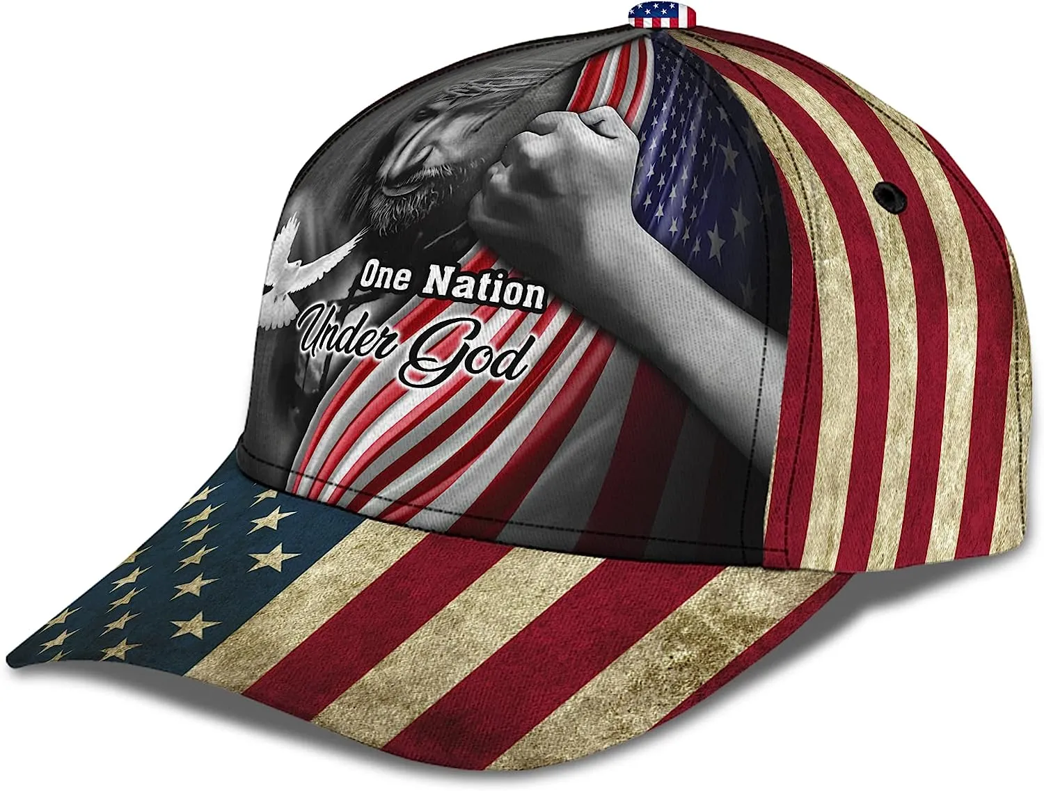 One Nation Under God American Flag And God And Dove All Over Print Baseball Cap - Christian Hats For Men Women