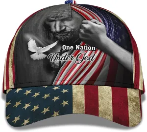 One Nation Under God American Flag And God And Dove All Over Print Baseball Cap - Christian Hats For Men Women