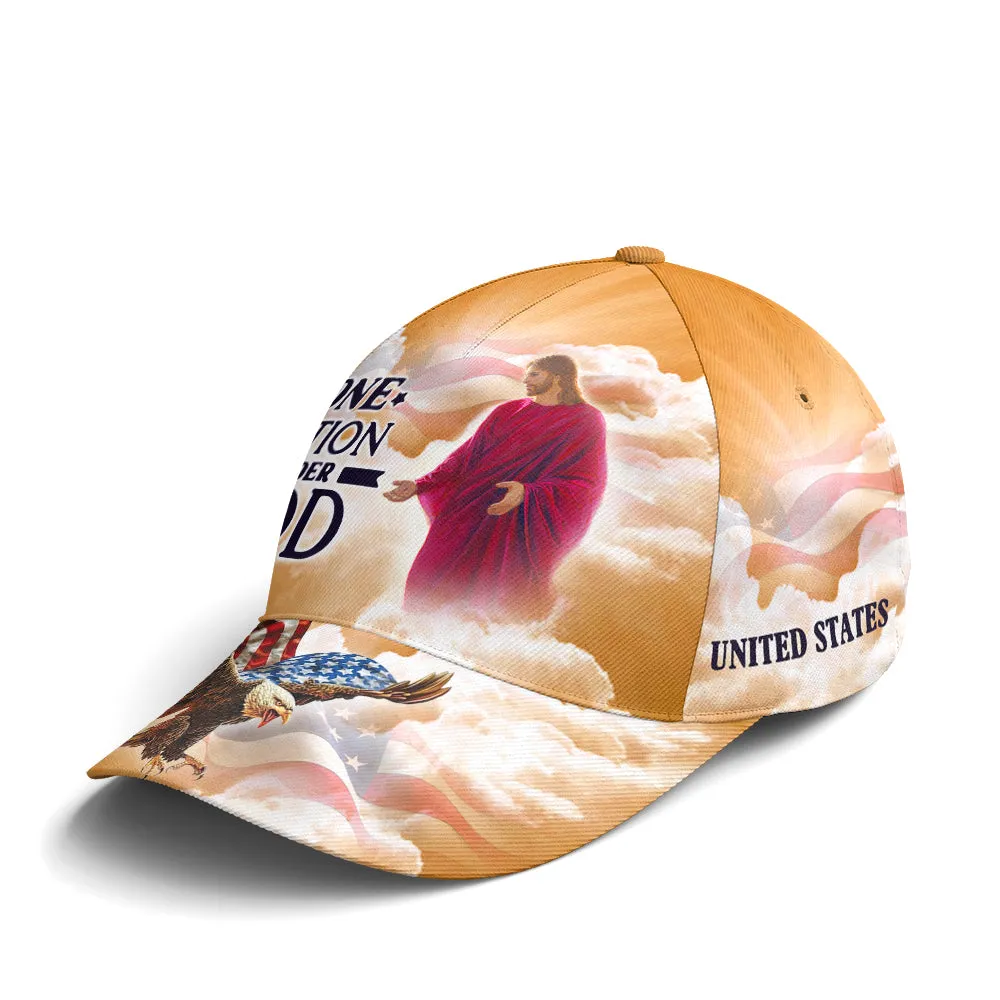 One Nation Under God Baseball Cap For Jesus Lovers Drawing Vector Style Yellow