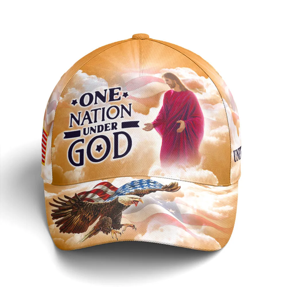 One Nation Under God Baseball Cap For Jesus Lovers Drawing Vector Style Yellow