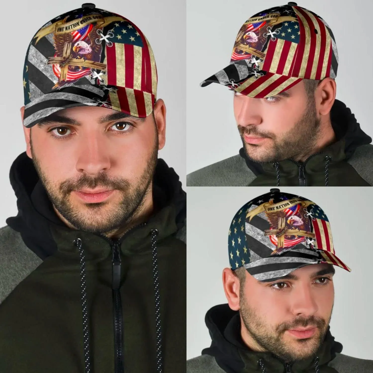 One Nation Under God Cross Eagle Classic Hat All Over Print - Christian Hats for Men and Women