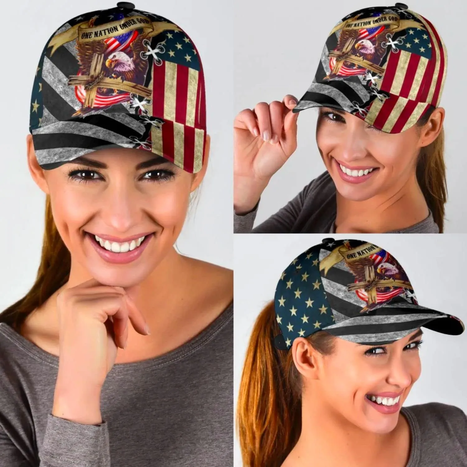 One Nation Under God Cross Eagle Classic Hat All Over Print - Christian Hats for Men and Women