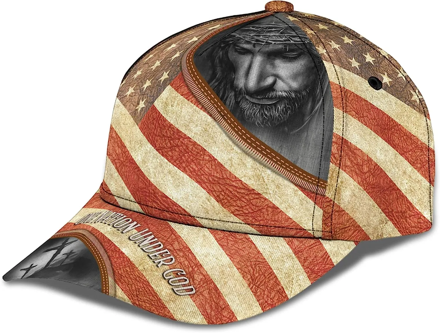 One Nation Under God Vintage Usa Flag And God And Cross All Over Print Baseball Cap - Christian Hats For Men Women