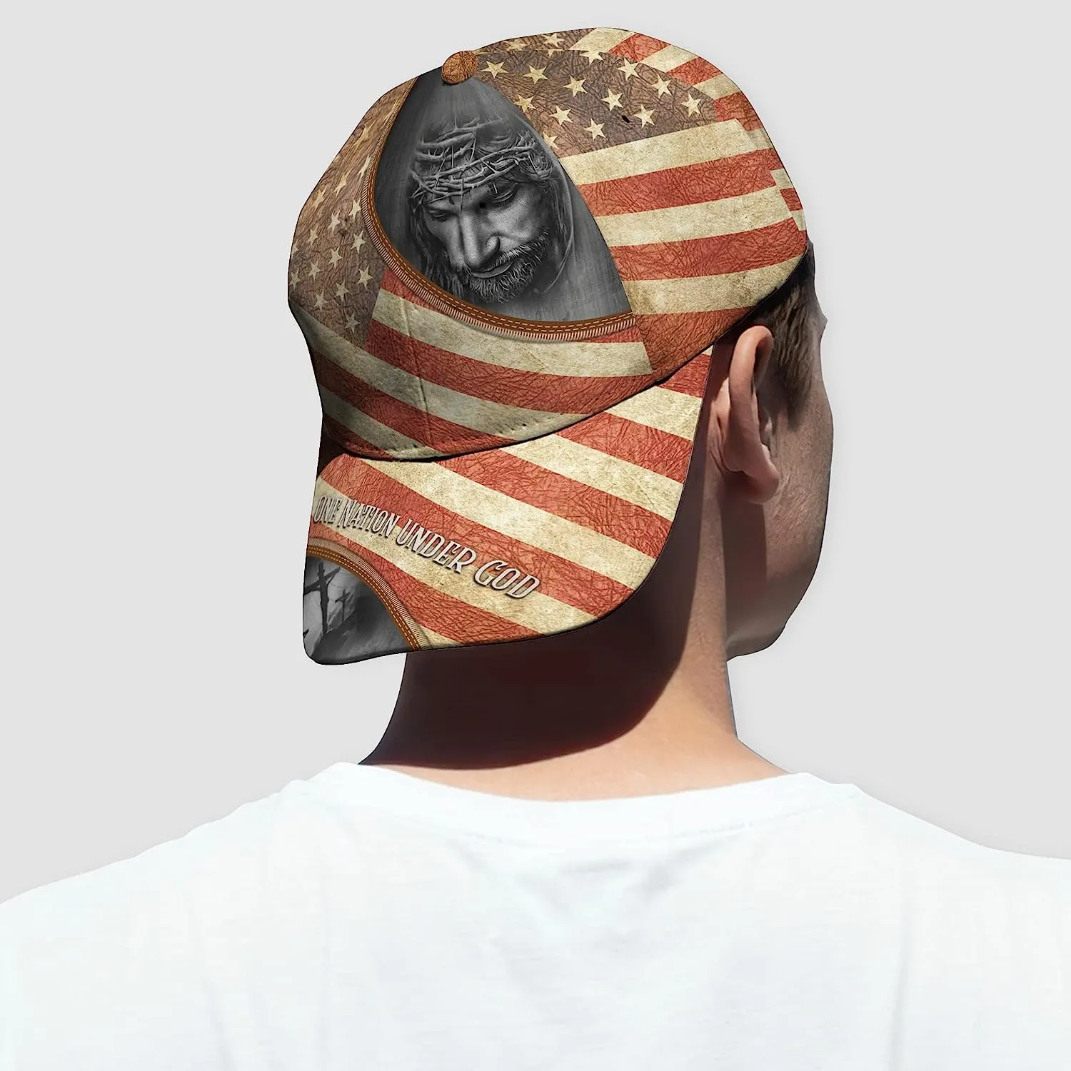 One Nation Under God Vintage Usa Flag And God And Cross All Over Print Baseball Cap - Christian Hats For Men Women