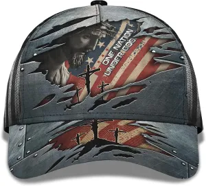 One Nation Under God With American Flag All Over Print Baseball Cap - Christian Hats For Men Women