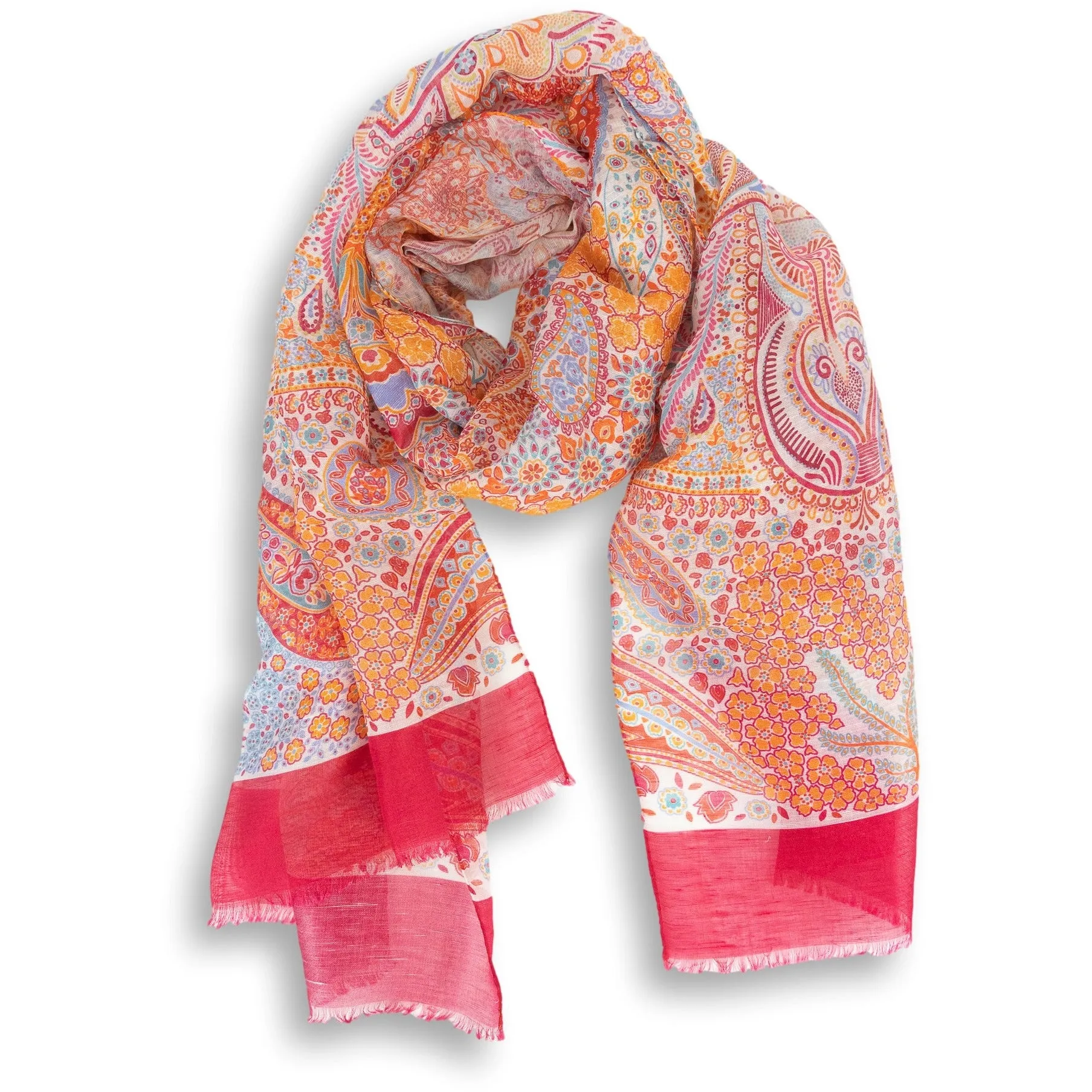 Paisley and Floral Linen and Silk Blend Scarf