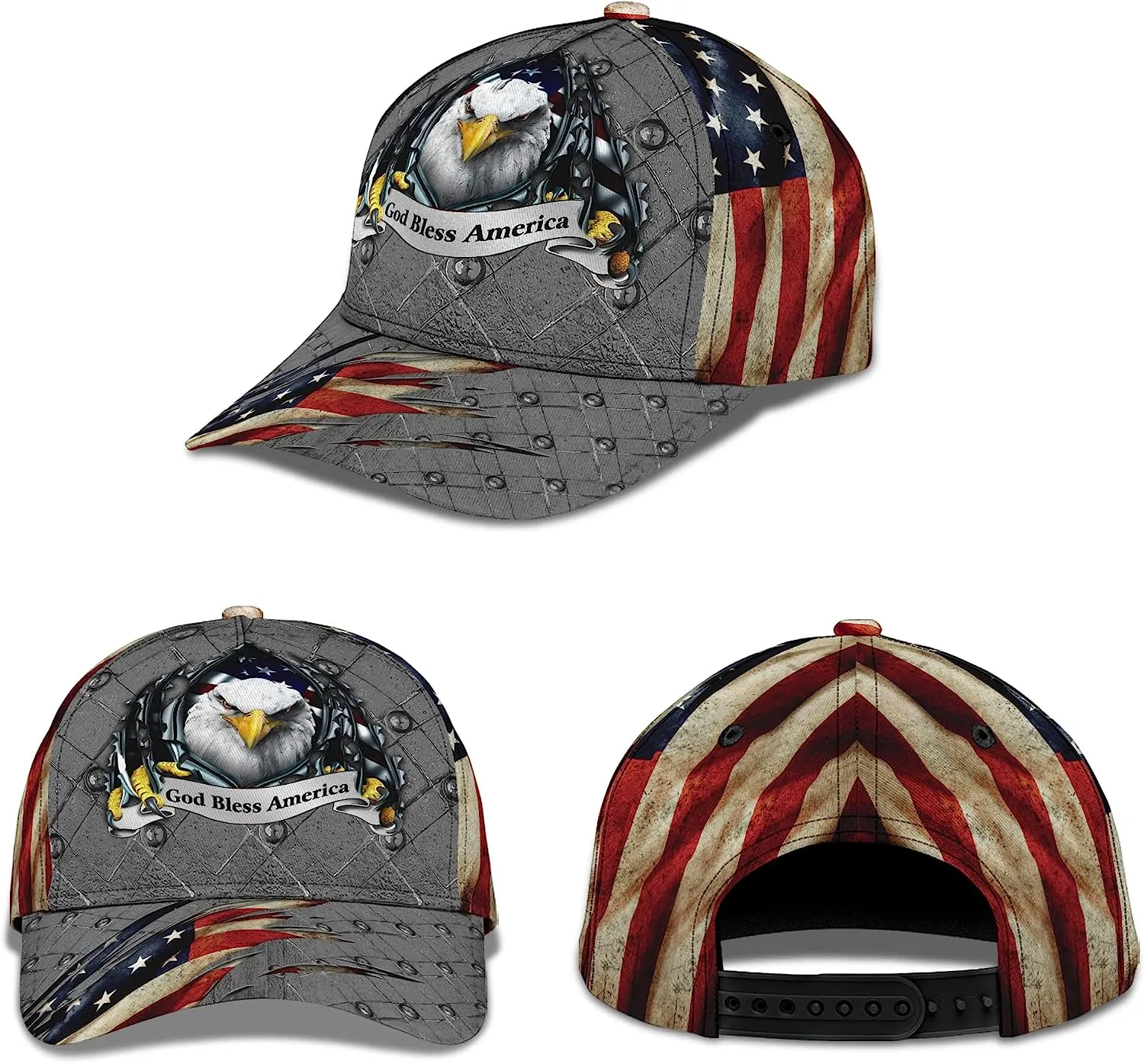 Patriotic Bald Eagle God Bless America All Over Print Baseball Cap - Christian Hats For Men Women