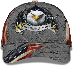 Patriotic Bald Eagle God Bless America All Over Print Baseball Cap - Christian Hats For Men Women