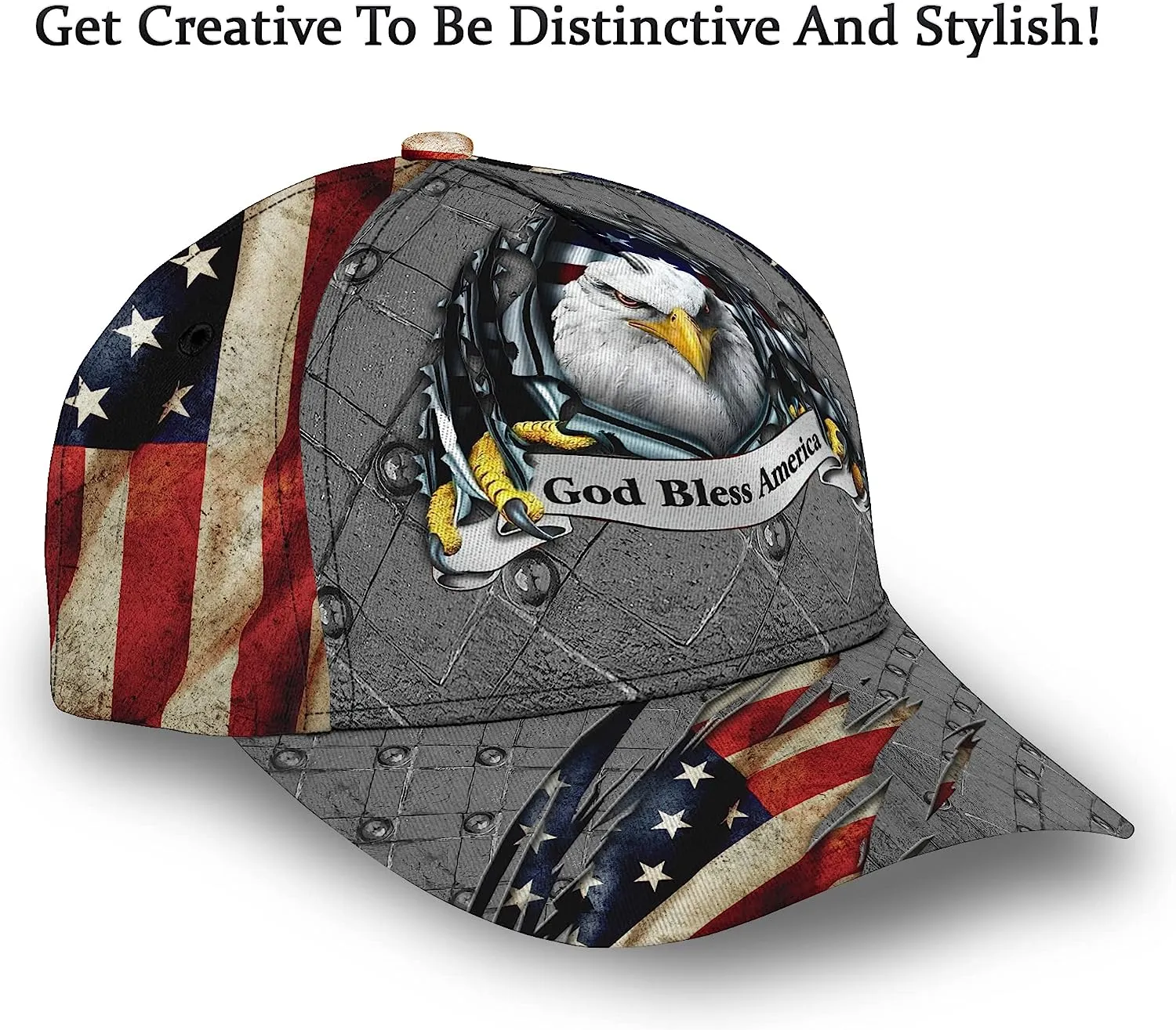 Patriotic Bald Eagle God Bless America All Over Print Baseball Cap - Christian Hats For Men Women