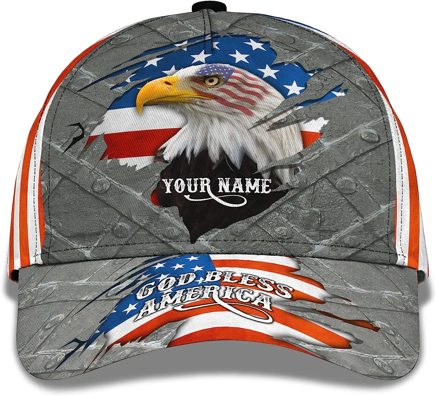 Patriotic God Blessed America Eagle American Flag Custom Name All Over Print Baseball Cap - Christian Hats For Men Women