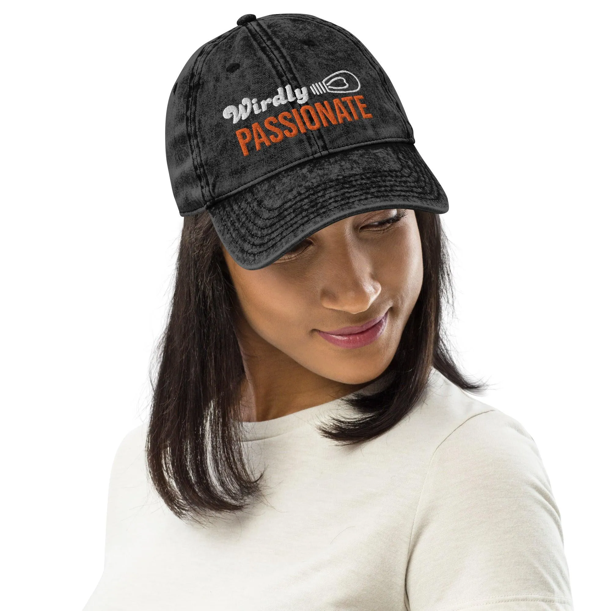 Personalize it! Black Embroidered Vintage Cotton Twill Cap Weirdly Passionate