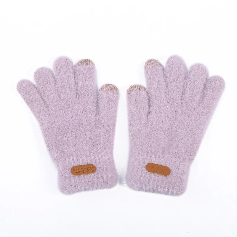 Plush Touch Screen Gloves Winter Warm Fleece-lined Knitted Gloves Outdoor Cycling Mink Velvet Five Finger Gloves Wholesale