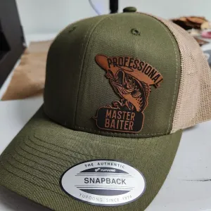 Professional Master Baiter Leather Patch Trucker Hat for Fishing Lovers