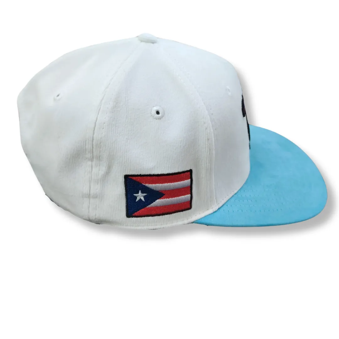 Puerto Rico Corduroy Hat - White & Baby Blue