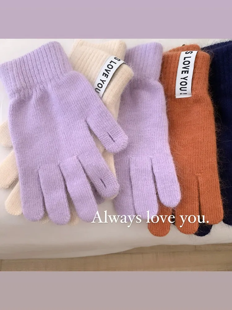 Rabbit Fur Knitted Gloves  Adorable Winter Warmth with Touchscreen Capability!