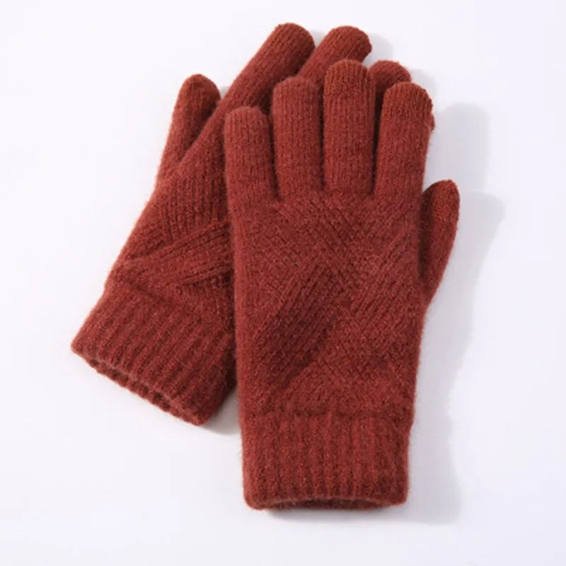 Solid Color Knitted Thick and Warm Full Finger Winter Gloves