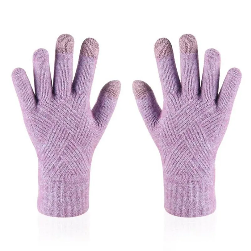 Solid Color Knitted Thick and Warm Full Finger Winter Gloves