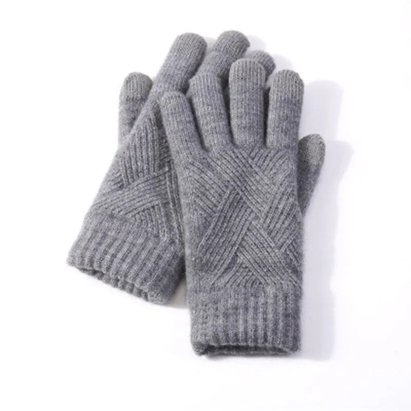 Solid Color Knitted Thick and Warm Full Finger Winter Gloves