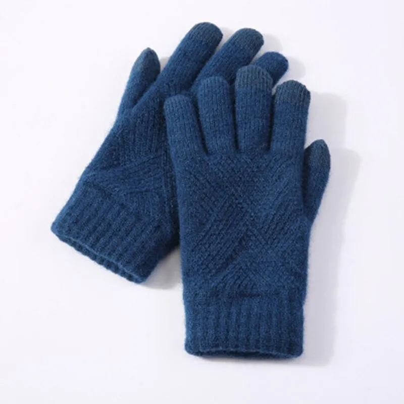 Solid Color Knitted Thick and Warm Full Finger Winter Gloves