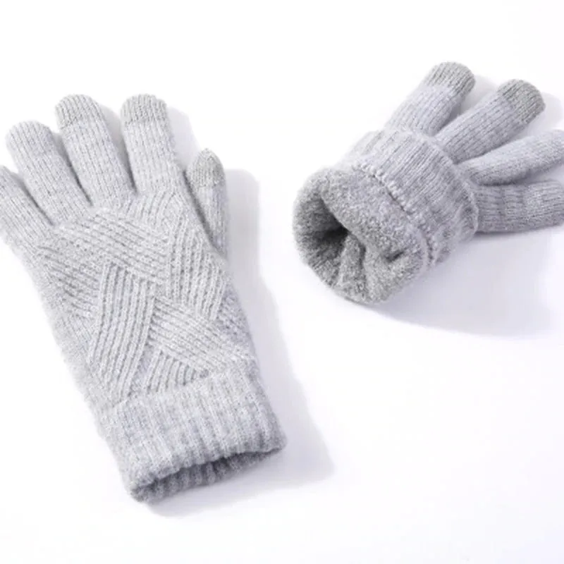 Solid Color Knitted Thick and Warm Full Finger Winter Gloves