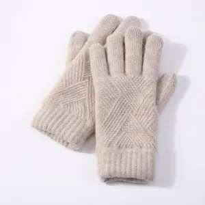 Solid Color Knitted Thick and Warm Full Finger Winter Gloves