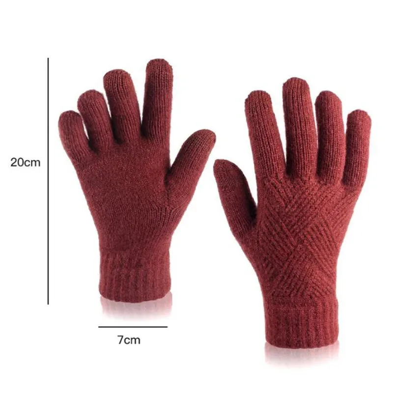 Solid Color Knitted Thick and Warm Full Finger Winter Gloves