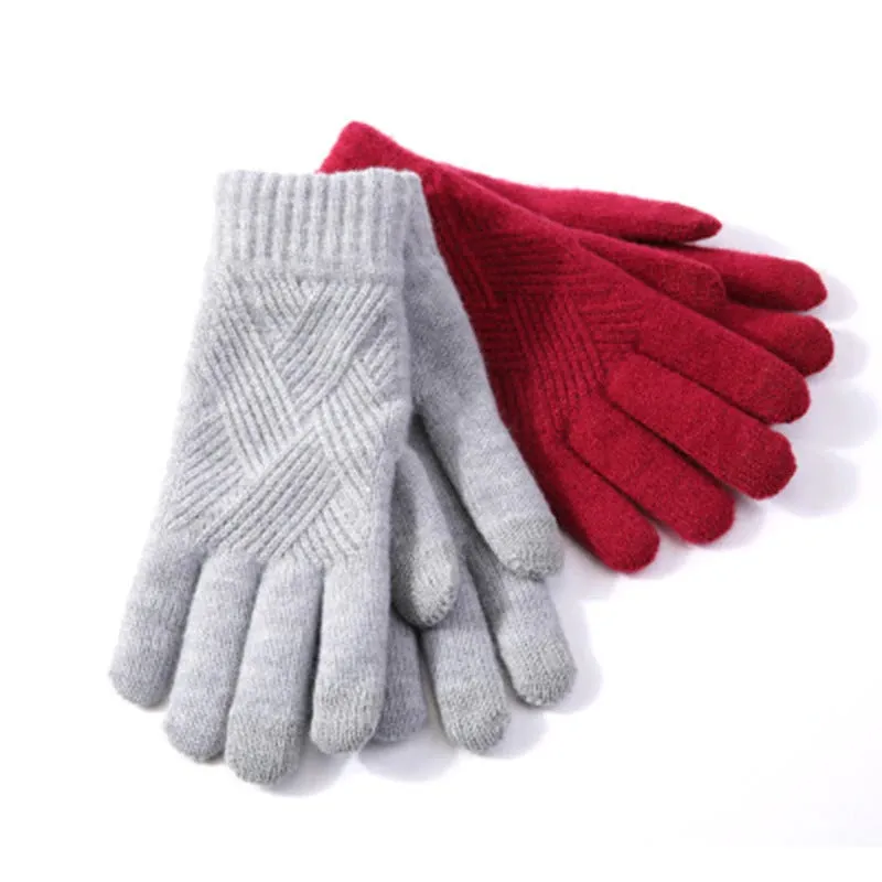 Solid Color Knitted Thick and Warm Full Finger Winter Gloves