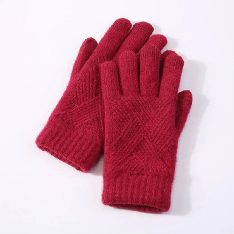 Solid Color Knitted Thick and Warm Full Finger Winter Gloves