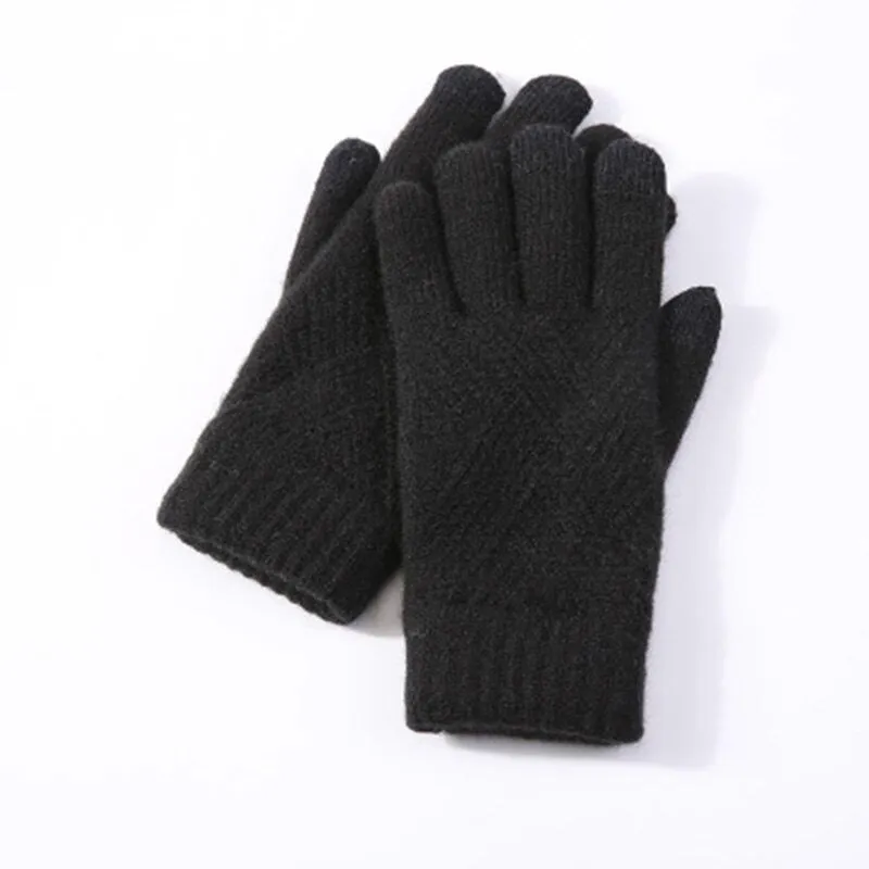 Solid Color Knitted Thick and Warm Full Finger Winter Gloves