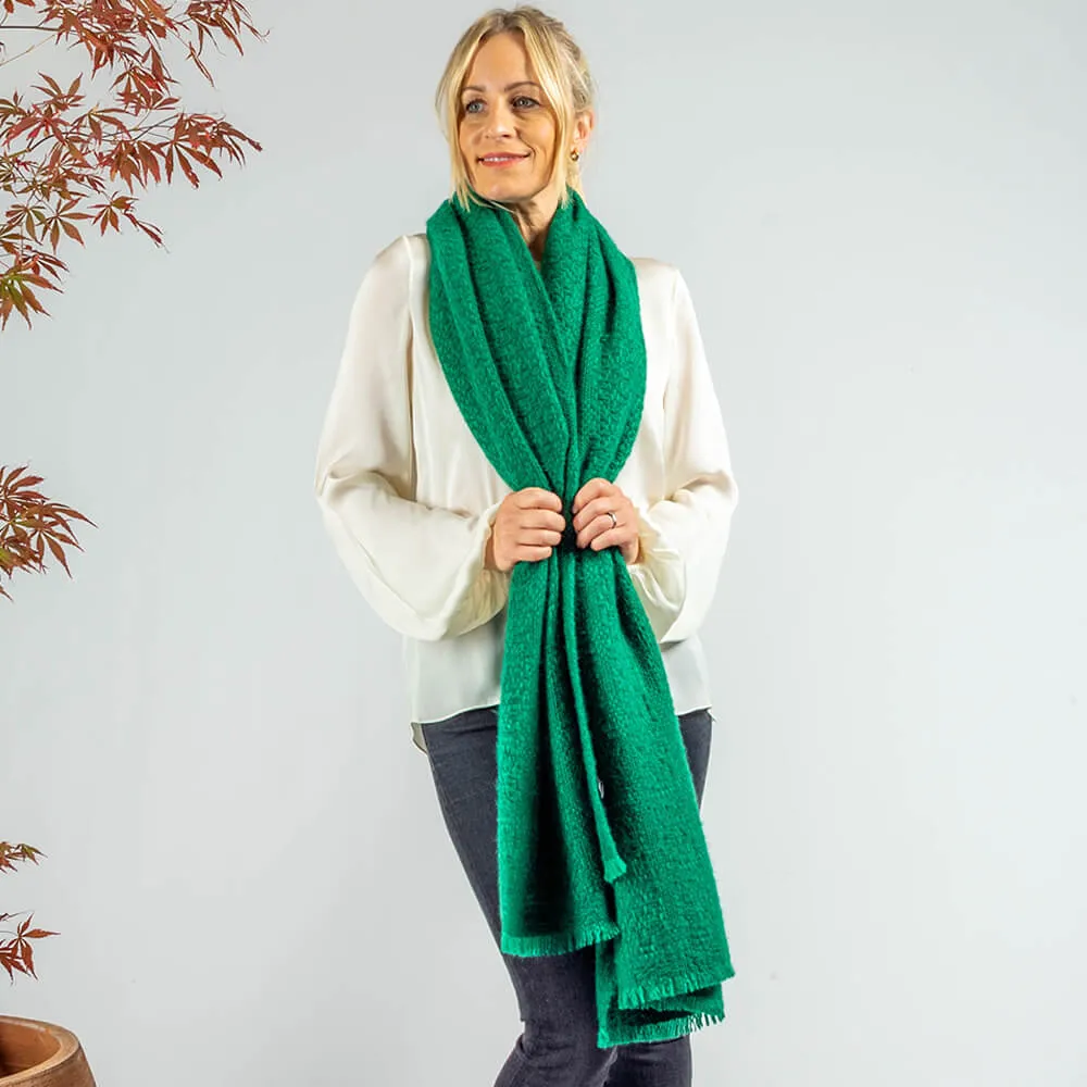 Super Luxe Emerald Green Basket Weave Cashmere Shawl