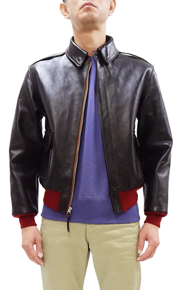 TOYS McCOY A-2 Flight Jacket with Red Rib Men's Casual A2 Leather Bomber Jacket TMJ2422 Dark-Seal-Brown