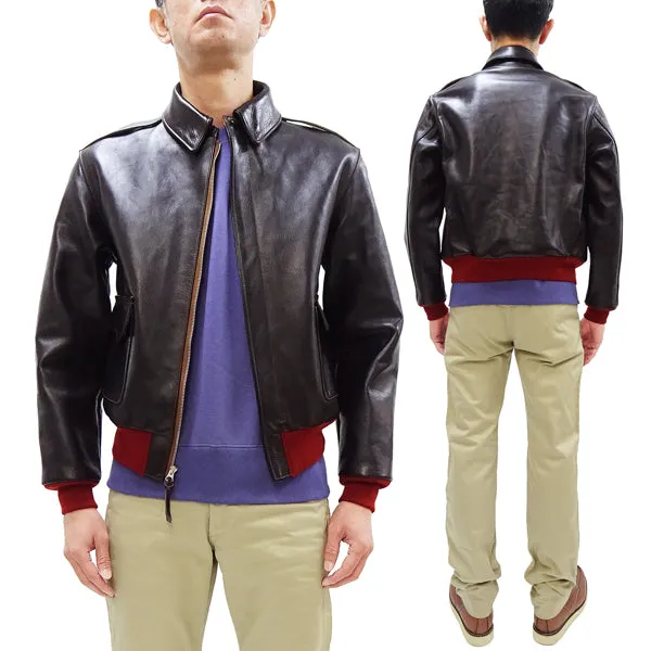 TOYS McCOY A-2 Flight Jacket with Red Rib Men's Casual A2 Leather Bomber Jacket TMJ2422 Dark-Seal-Brown