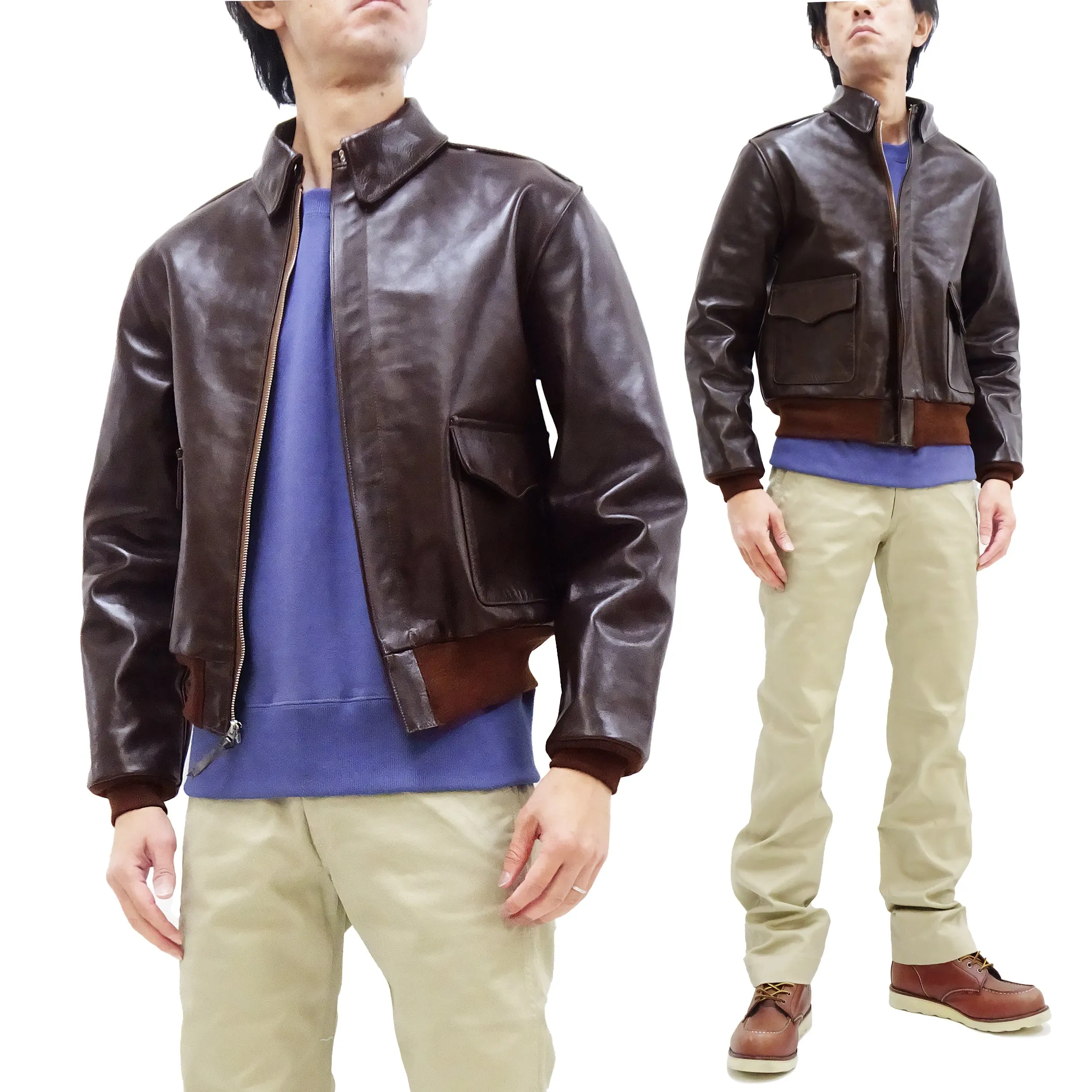 TOYS McCOY Jacket Men's A-2 Flight Jacket Plain A2 Leather Bomber Jacket TMJ2325 Seal Brown